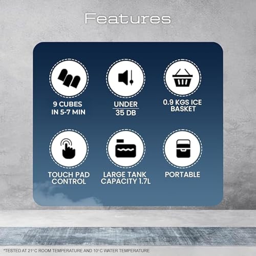 Image of Kilig C02B Countertop Ice Maker Machine | 9 Ice Ready in 5 Mins | 15Kg-24H | Self-Cleaning Function | Portable Ice Maker with Ice Scoop & Basket for Home /Party /Camping