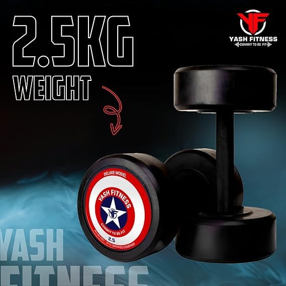 Image of YASH FITNESS Rubber Professional Dumbbells 2.5Kg | Fixed Weight Dumbbell | Dumbbells Set For Home Gym & Gym Training | Gym Equipment Dumbbells Set | Durable Dumbbell Set (Black, Rubber 5Kg)