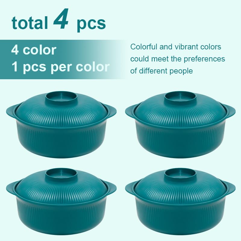 Image of Green 40oz Cereal Bowls with lid set of 4,Microwave Safe,Family&Camping