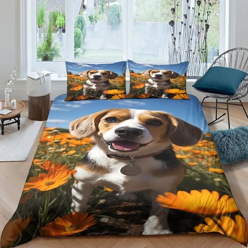 Chiot Beagle parure de lit 3D housse de couette microfibre résistante 140x200