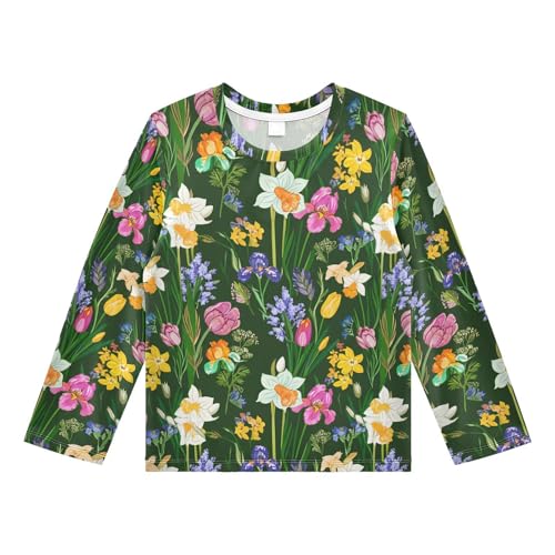 Tulips Iris Daffodils Green Rash Guard Shirt for Boys Sun Protection Shirt for Beach Pool Sport UPF50+ 5-6T