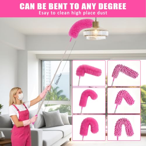 Image of Microfiber Duster Kit 27pcs with 30 to 100 in Extension Pole, Pink