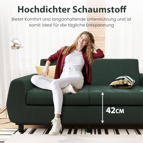 Hamlody Sofa 160cm, 2-Sitzer Sitzbank mit Samt Bezug, Kompakt für kleine Räume | Bequem & Einfach Montiert | 42cm hochelastischer Schaumstoff, Grün