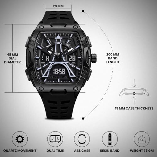 Image of V2A Impact 48mm Analog Digital Watch for Men | 3D Tower Dial Design | Alarm Stopwatch Day Date 12 /24 Hr | TPU Strap | 50M Water Resistant | Gift for Mens
