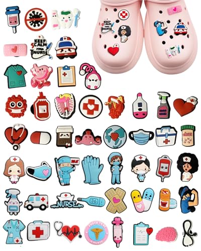 WINXMIN 50 PCS Nurse Doctor Accesorios para Shoes, DIY Sandalia Decoraciones PVC Pin Crocs Waterproof Adornos Medical Care Series Coloured Unisex Decoracion