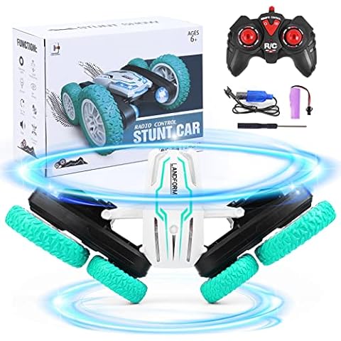Ltteaoy 2.4Ghz Remote Control Car, 360° Rotation Stunt Car High Speed Racing Vehicle Double Sided Car Toy with LED Light Rechargeable Batteries,Toys Gift for Kids Age 3-10 Birthday Christmas (Blue) Cover