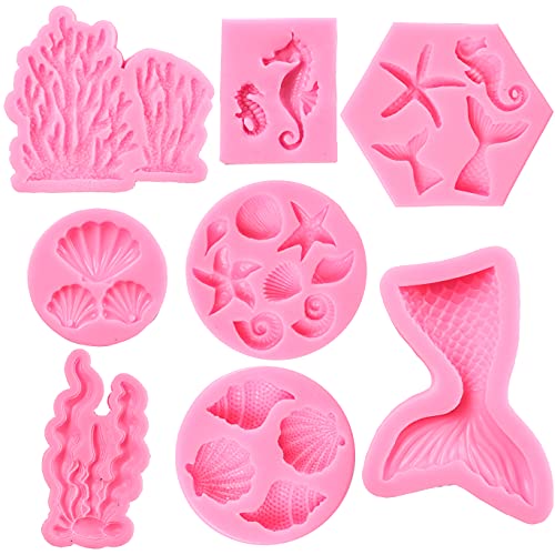 GELIFATLE Mermaid Theme Cake Mold Mermaid Shell Seaweed Coral Silicone Mold Cupcake Toppers Mold for Candy Chocolate Fondant Polymer Clay Crafting Projects & Cake Decoration