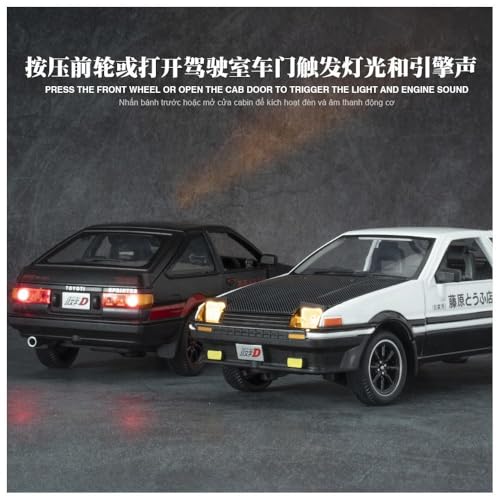 Image of WORSHIPER 1:24 Scale Toyota AE86 Die-Cast Model Car � Alloy Metal Pullback Toy Car with Openable Doors, Lights & Music � Luxury Sports Car Toy for Kids & Collectors (1:24 Toyota AE86-Red Color)