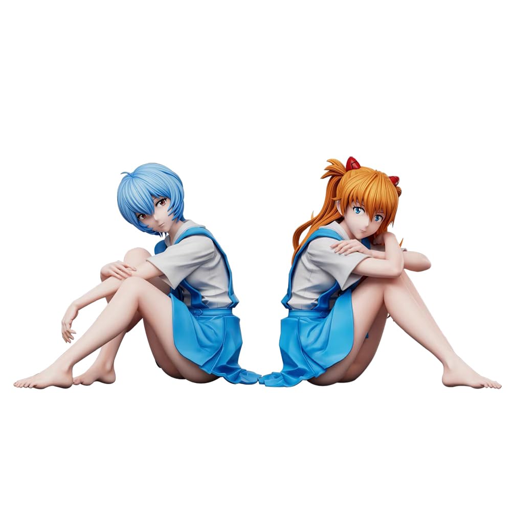 2 statuette di Asuka Langley Soryu/Ayanami Rei seduto Anime Girl Figurine