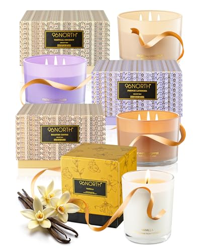 96NORTH Pure Vanilla Lux Coconut Lavender Coffee Candles 3 and 1 Wick Jar Candles Relaxing Aromatherapy Aesthetic Candle
