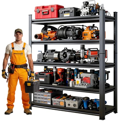ErgoNova 78''H Garage Shelving Heavy Duty Metal Storage Shelves Series, Large Industrial 5tier Shelving Unit for Basement, Business, Factories, Commercial, Warehouse and Workshop