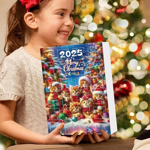 2025 Christmas Countdown Calendar 24 Days Of Christmas Countdown 2D Acrylic Cute Kitten Tree Ornaments For Dormitory, Home, School, Study Bedroom, Bookshelf For Women Men Kids Adults - Image 8