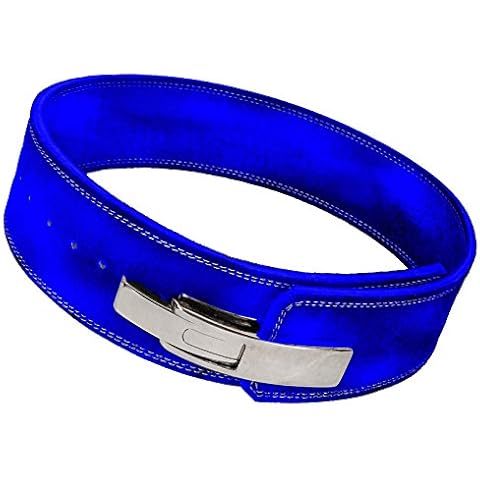 Weight Lifting Belt by AG - 4-inch Wide & 8mm Thick Leather Weightlifting Belt with LEVER Buckle - Gym Lifting, Powerlifting, Workout, Weight Belt for Men & Women (Blue, Small) Cover