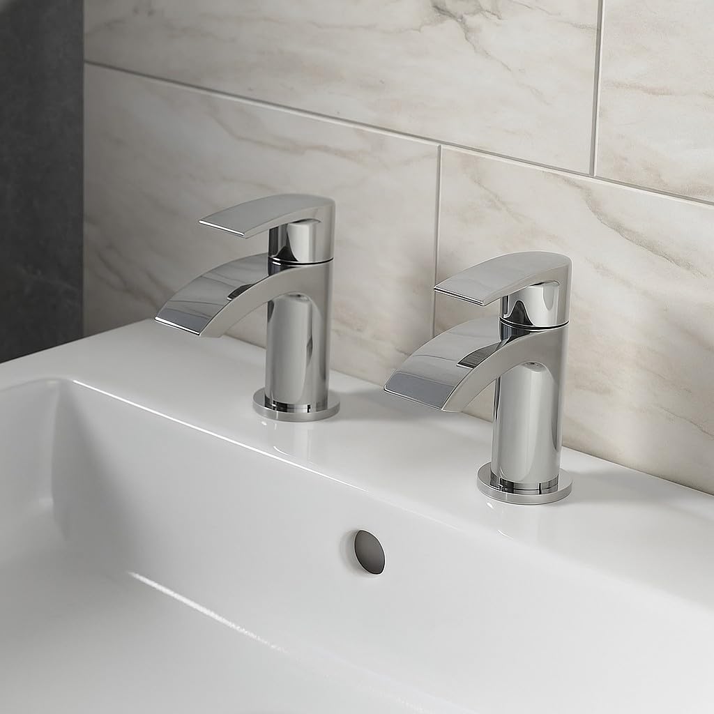Belantia Chrome Basin Taps | Pair of Taps | Chrome Finish | Hot and Cold | Bathroom Basin | Bathroom Sink | Lever Handle Design |