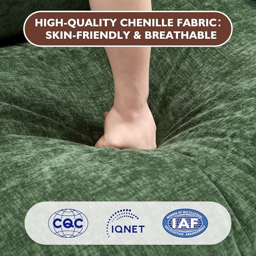 Image of Ihanherry 77 inch L Shaped Modern Sofa Modular Sectional Cloud Couch with Ottoman, 3-Seat Chenille Deep Seat Sofa with Pillow for Living Room, Bedroom and Apartment, Green