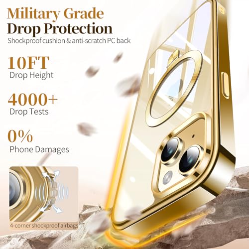 Image of ESTPEAK Titanium Gold CD Mag-Stand Case for iPhone 15 Case with Invisible Magnetic Ring, [Fit for MagSafe] [Never Yellowing] Top Clear Phone Case Cover for iPhone 15 6.1 inch Men Women
