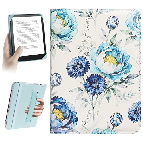 Image of HoYiXi Universal Case for 6 inch Kindle eReader Compatible with Paperwhite(2015 /2018) /Pocketbook and Tolino /Kobo Clara HD,6 inch eReader Protective Case Cover Elastic Rope,Flowers 2