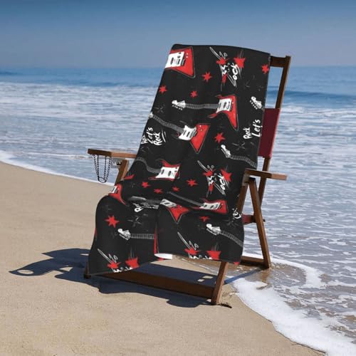 Serviette de douche absorbante anti-odeur séchage rapide imprimé guitare rock rouge - 5