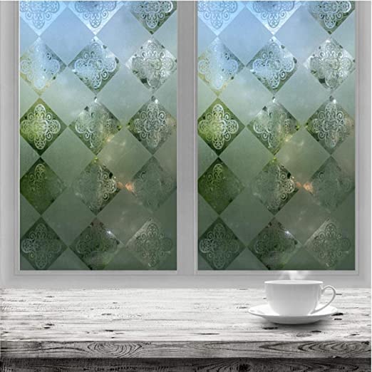 Image of SUNBIRD Window Film Privacy Colorful Window Sticker, Decorative Window Vinyl, Adhesive Home UV Blocking, Heat Insulation Static Cling for Bathroom Office (24 X 60 INCHES,Heart Box) Lattic Flower
