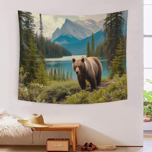 Tapisserie Ours 3D BBQYNVKJR marron déco murale grand format 180x230cm salon