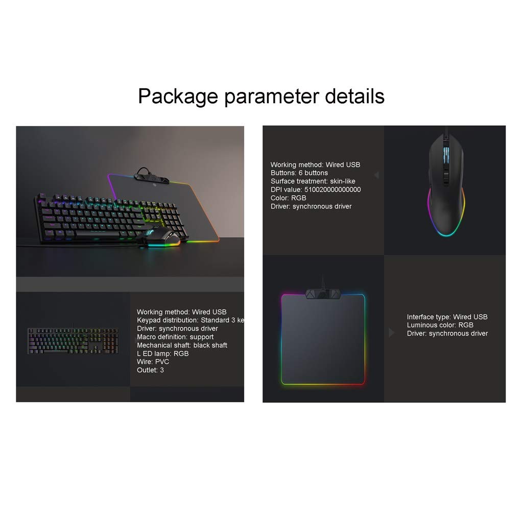 ARCH Tastiera Gaming Wired E Mouse & Mouse Pad Kit, RGB Retroilluminato Tastiere da Gioco Tastiera Multimediale Tastiera Meccanica RGB Nero Albero Cardanico Tavolino del Computer Portatile