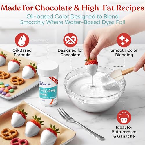 Image of Bakerpan Bright White Food Coloring Powder for Baking - 30g Oil Based, Artificial Dye-Free, Kosher & Gluten Free, For Buttercream, Chocolate, Candy, Icing & Cakes