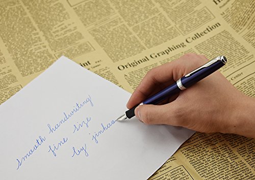 Jinhao 601 Fountain Pen With Pen Sleeve, Blue Lacquer With Silvertrim, Fine Nib,Arrow Clip #TOP1