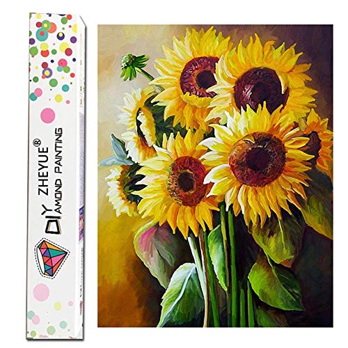 Diamond Painting Kits for Adults, 5D DIY Full Drill Diamond Art Kit with Ab Crystal Rhinestone,Paint with Diamond for Home Wall Decor Sunflower (Sunflower, 11.8x15.7Inch)