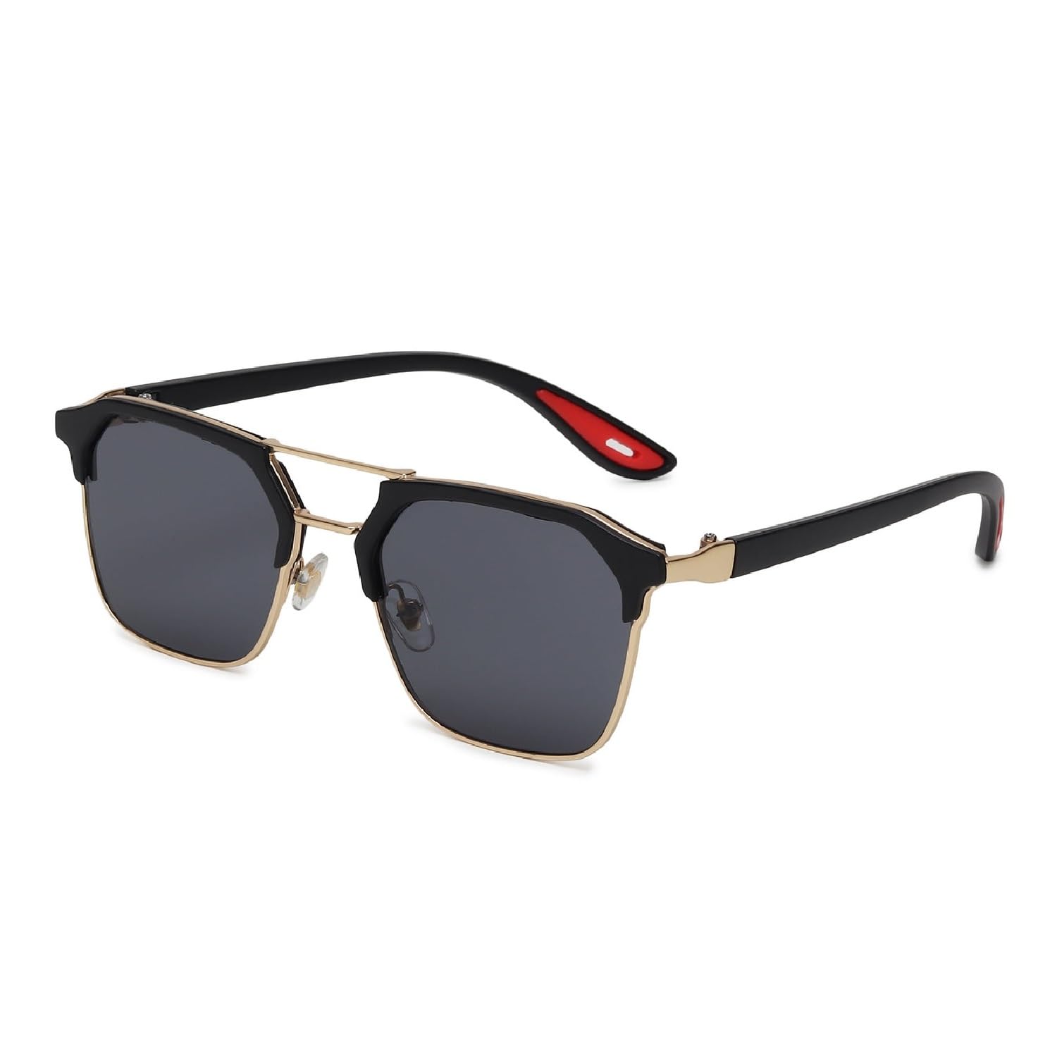 iflash Designer Unisex Square Sunglasses, Black Frame with Gold Accents, Dark Tinted Lenses, Red Temple Tips, Fashion Eyewear-picture-19