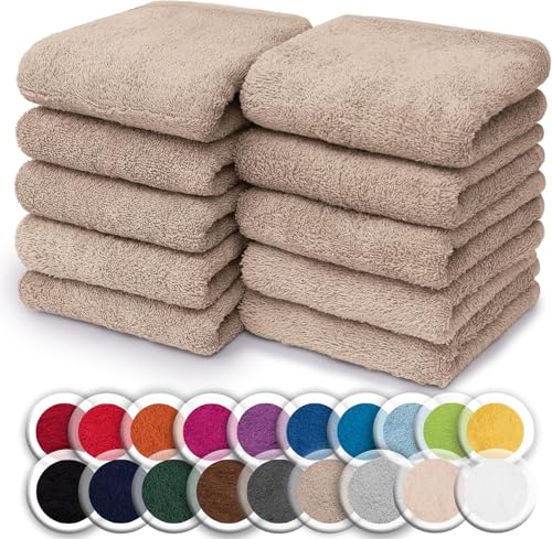 NatureMark Set da 10 panni in spugna per viso e mani – 100% cotone, morbidi e assorbenti – 30×30 cm, Sabbia/Beige