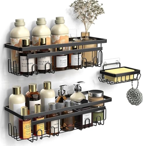 Vinabo Mensola Doccia Senza Foratura con Porta Sapone, 3 PCS Scaffale Doccia Senza Foratura,...