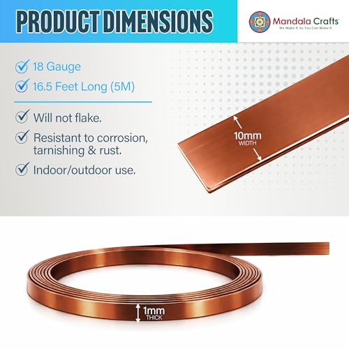 Image of Mandala Crafts 10mm Brown Flat Aluminum Crafting Wire for Sculpting | 16.5 FT, Anodized, Colored, Tarnish Resistant, Bendable, Flexible, for Jewelry Making, Bezel, Bonsai, Armature, Outdoor
