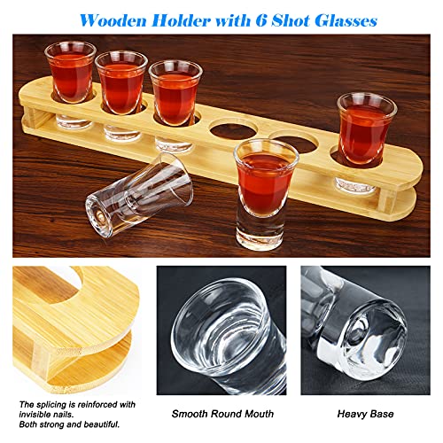 D&Z 1 Oz Shot Glasses With Holder, Shot Glass Set In Bamboo Wooden Shot Tray, 6 Heavy Base Shot Glasses For Whiskey/Vodka/Tequila/Cocktail/Soju thumb #2