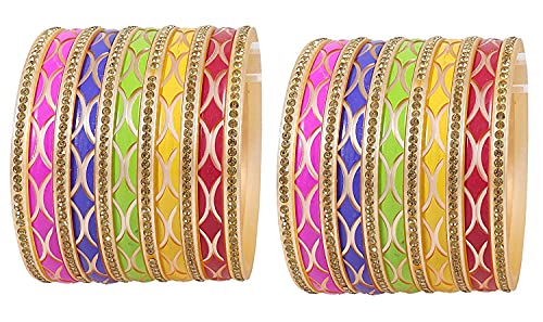Image of NMII Acrylic (Plastic) with Zircon Gemstone Studded worked Glossy Finished Bangle Set For Women and Girls