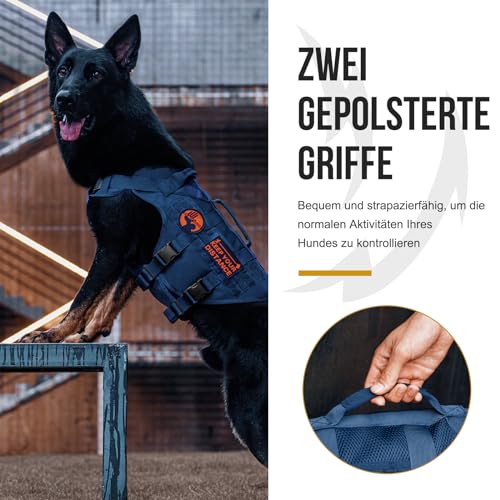 OneTigris Hundegeschirr Mittelgroße Hunde, AIRE MESH Taktisches Anti Zug Geschirr mit 2 Griff Verstellbar Brustgeschirr No Pull Dog Harness Atmungsaktiv Blau M
