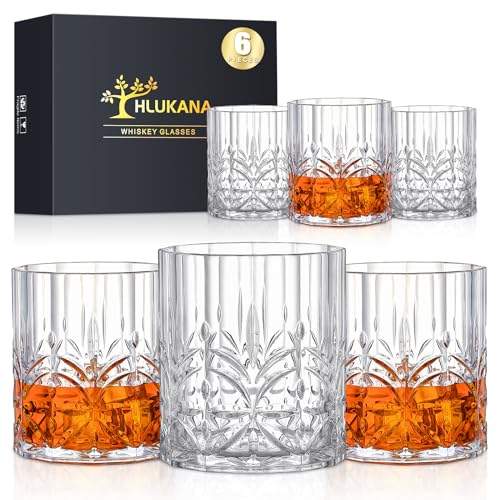 Unbreakable Tritan Plastic Whiskey Glasses Set of 6, 14 Oz Old Fashioned Glasses for Scotch Cocktail Rum Bourbon Vodka Liquor, Unique Gifts for Men, Reusable, Clear, BPA-free, Dishwasher Safe