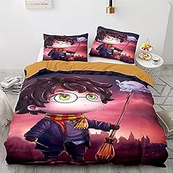 Cubrecama Harry Potter LKFFHAVD Harry Potter Juego de ropa de cama Hogwarts con fundas de almohada, funda nórdica Hermione con estampado 3D, microfibra, adecuado para niños y niñas (135 x 200 cm, 1)