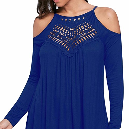 Camisa de mujer Clubwear Atuendo casual Otoño e invierno Manga larga Tops Blusa Enredadera Camisetas LMMVP (XL, Azul)