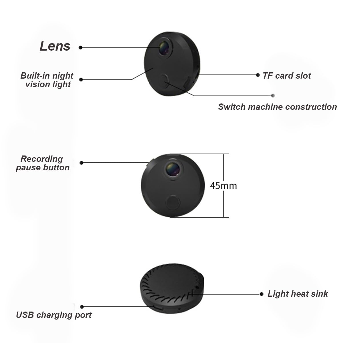 Mini ukryta kamera, wewnętrzne zewnętrzne bezprzewodowe kamery WiFi, mikrokamera z wykrywaniem ruchu i lampami noktowizyjnymi, kamera HD 1080p z nagrywaniem w pętli
