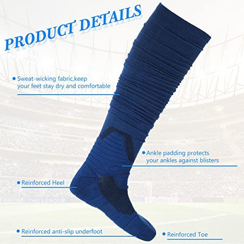 Jeyiour 3 Pairs Scrunch Football Socks Non Slip Extra Long Tube Multi Sport Knee High Soccer Athletic Socks for Unisex Men and Women White Blue Black2
