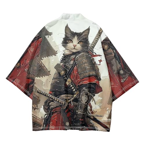Image of DOSLAVIDA Men's Japanese Kimono Cardigan Suit Chinese Style Printed Jacket Pants Set Open Front Seven Sleeve Top & Shorts