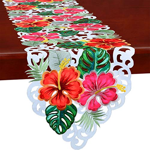 Simhomsen 10276-789 Embroidered Tropical Palm Leaves And Hibiscus Flower Table Runners thumb #5