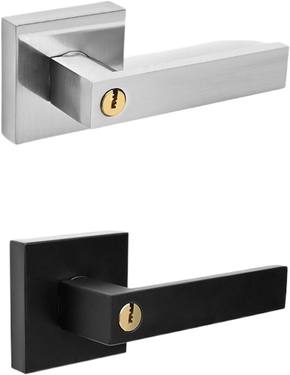 Square Door Handle Lock Access Privacy Interior Bedroom Room Bathroom Hardware Accessories 1Pcs(Silvery)