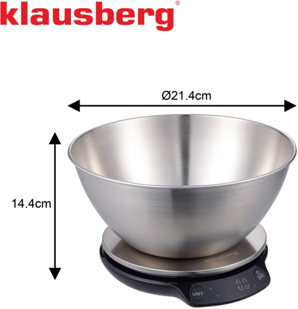 Klausberg KB-7939 Intelligente Küchenwaage mit Bluetooth, 1,8 L Edelstahlschüssel, LED-Anzeige, 5 kg Kapazität, Schwarz und Edelstahl
