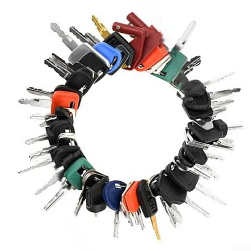 Heavy Equipment Jeu de clés d'allumage 55 pièces pour engins de chantier, compatible avec chat et chenille, clés métalliques sur anneau réglable
