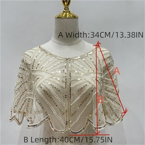 Vintage Lace Beaded Shawl - 1920s Sequin Beaded Shawl for Evening Dresses, Gatsby Parties & Weddings, Elegant Flapper Wrap2