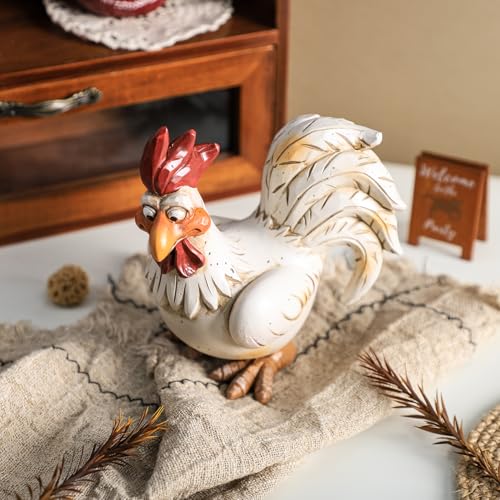 Estatua graciosa de gallo blanco de resina 6 pulgadas miniatura 5