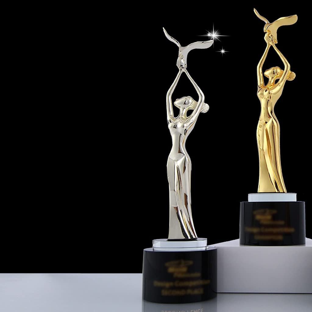 Trofeo Premio A Forma di Graziosa Statua di Dea, Trofei in Metallo A Forma di Gabbiano, Trofeo con Incisione Personalizzata, Base in Cristallo Nero, Premi per Gare di Danza