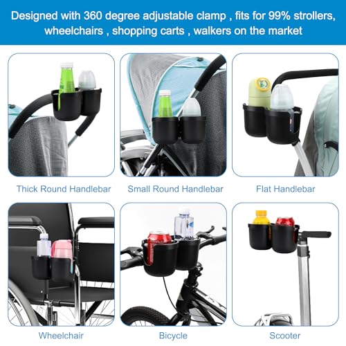 Image of Accmor Stroller Cup Holder, Universal Cup Holder for Uppababy Nuna Doona Strollers, Bottle Drinks Holder for Wheelchair, Walker, Bike, Scooter