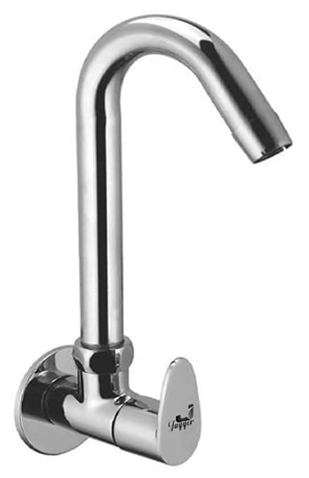 Jagger JBA204 Brass Pan Sink Cock Tap for Kitchen Basin Chrome Finished Wall Mounted Sink Cock Taps with Foam Flow 15mm (Silver) with Teflon Tape and Wall Flange (Fusion)
